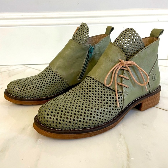 casta Shoes - Casta, euro 38 US Women’s 7.5-8, Ravva Sage Green Perforated Leather Ankle Boots
